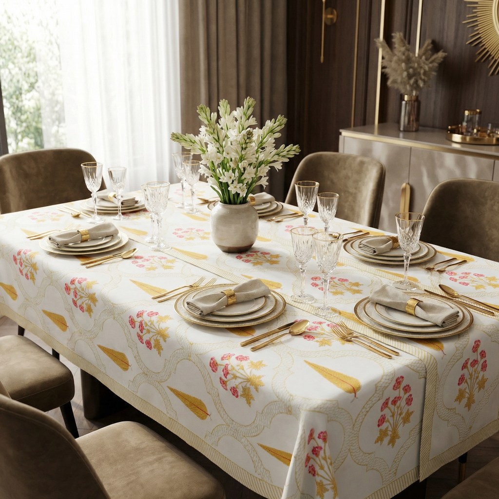 Golden Petal Trellis Table Cover