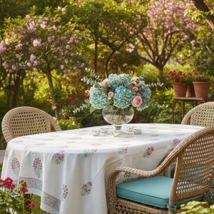 Teal Blossom Bouquet Table Cover