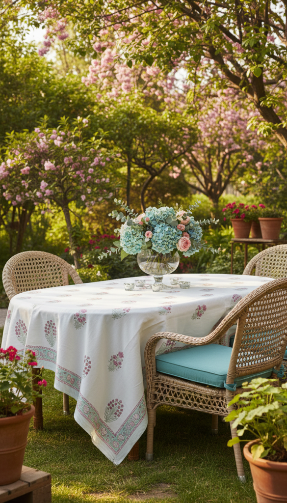 Teal Blossom Bouquet Table Cover